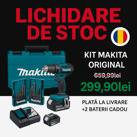 KIT ORIGINAL: Burghiu cu impact puternic + 45 ACCESORII + 2 BATERIE 48v